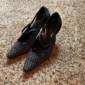 Black and white polka dot heels